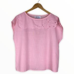80’s Vintage Pink Short Sleeve Eyelet Ruffle Top